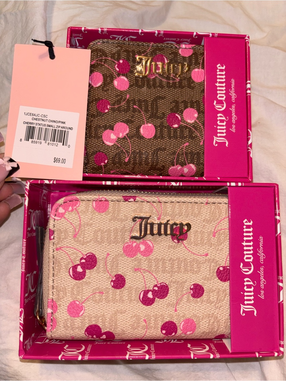 Juicy Couture Chestnut “Cherry Status” & Sandstone Zip Wallets